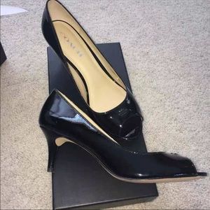 Open toed black Coach heels 8.5 Delilah